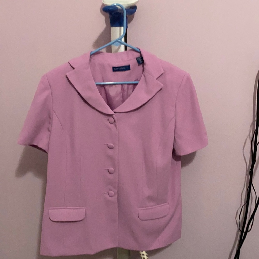 LN Karen Scott lavender Blazer w/4 front buttons 2 fake pockets back belt look
